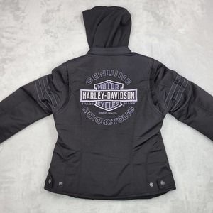 Harley Davidson Jacket Womens Small Black Hoodie Coat Fleece Lined Rally Adult